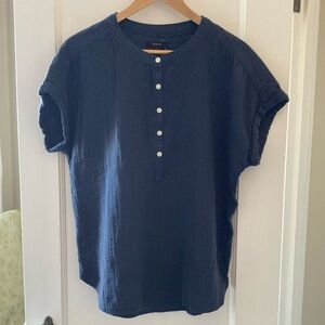Quince Organic Cotton Gauze Roll Sleeve Shirt Blue - Large